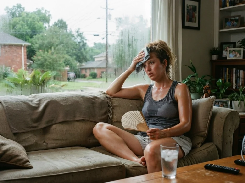 A woman suffering from the high humidity in her home in Houston.